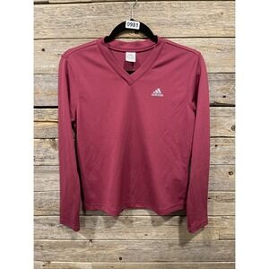 Women's Adidas Climalite Performance Long Sleeve V-Neck Shirt Stretch Pink‎ Sz M